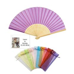 Abanico madera bambú con bolsa y tarjeta