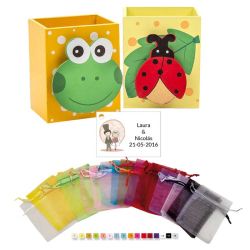 Lote lapicero madera con bolsa y tarjeta