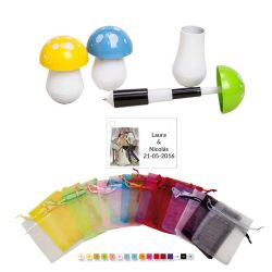 Bolígrafo seta con bolsa y tarjeta pack detalle boda