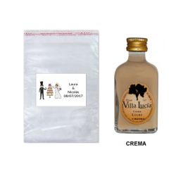 Licor crema en bolsa celofán y tarjeta personalizada