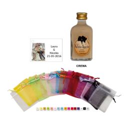 Licor crema en bolsa organza y tarjeta personalizada