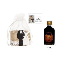 Licor café en cesta y tarjeta personalizada