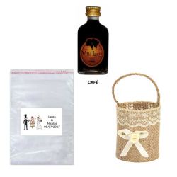 Licor Café en cesta bolsa celofán y tarjeta