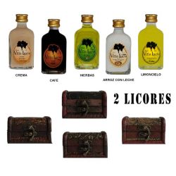 Pack boda 2 licores con baúl varios sabores