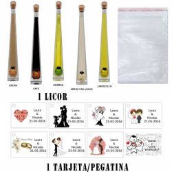 Pack licor con bolsa celofán y tarjeta o pegatina 100ML