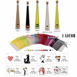 Pack licor con bolsa celofán y tarjeta personalizada 100ML