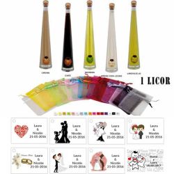 Lote licor con bolsa celofán y tarjeta personalizada 100ML