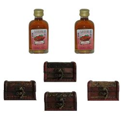 2 Licores fresa con chocolate en baúl de madera