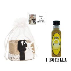 Licor Ron Miel en cesta de mimbre y tarjeta