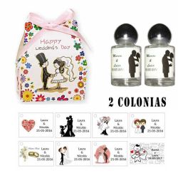 Colonias personalizadas con una caja y lazo