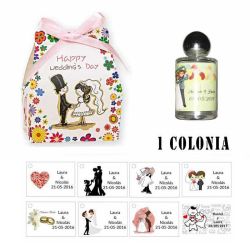 Colonia personalizada en caja para invitados de boda
