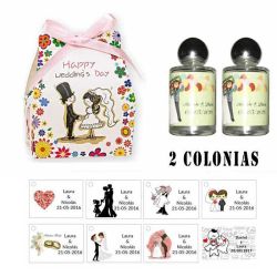 Colonias para detalles de boda con una caja y lazo