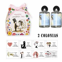 Colonias detalles de boda con una caja y lazo