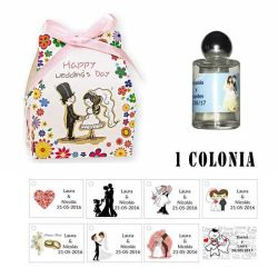 Colonia personalizada con una caja invitados de boda