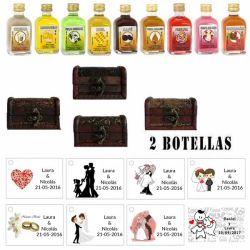Detalle invitados boda 2 licores con baúl