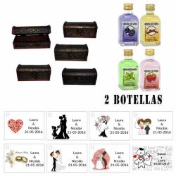 Regalo de boda para invitados 2 licores con baúl