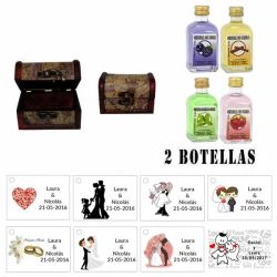 Regalo para una boda para invitados 2 licores con baúl
