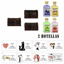 Regalo invitados para boda 2 licores con baúl