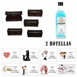 Regalo de boda para invitados 2 miniaturas vodka premiumes con baúl