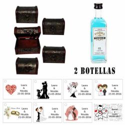 Regalo para invitados de boda 2 miniaturas vodka premiumes con baúl