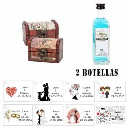 Regalo para invitados boda 2 miniaturas vodka premiumes con baúl