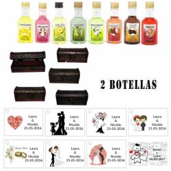 Regalo de boda original para invitados 2 licores con baúl
