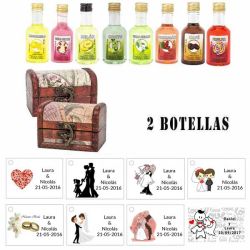 Regalo original para invitados boda 2 licores con baúl