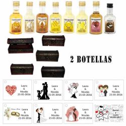 Regalos de boda original para invitados 2 licores con baúl