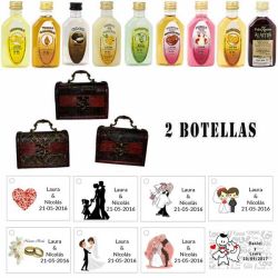 Regalos baratos para boda para invitados 2 licores con baúl