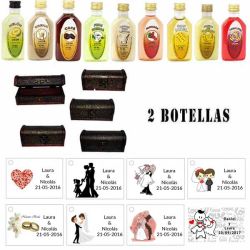 Regalos de boda baratos para invitados 2 licores en un baúl