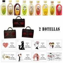 Regalos baratos para boda para invitados 2 licores en un baúl