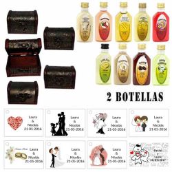 Regalos baratos para invitados de boda 2 licores en un baúl