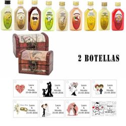 Regalos baratos para invitados boda 2 licores en un baúl