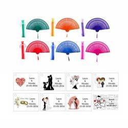 Abanico madera sándalo en bolsa de organza y tarjeta