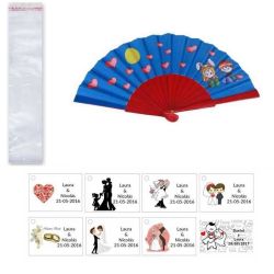 Abanico para boda con bolsa y tarjeta