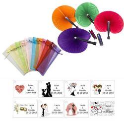 Abanico Pai pai con bolsa de organza y tarjeta