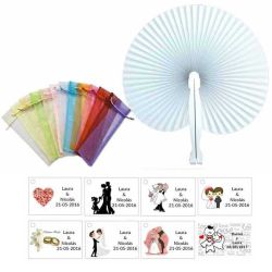 Abanico Pai pai blanco con bolsa de organza y tarjeta