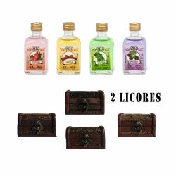 Detalle de boda 2 licores GIN en baúl