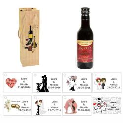 Vino tinto para bodas en caja con tarjeta