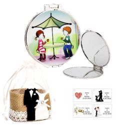 Espejo con sombrilla y niños, con bolsa de yute y tarjeta personalizada