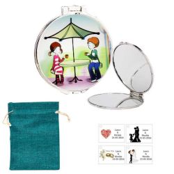 Espejo con sombrilla y niños, con bolsa de saco azul y tarjeta personalizada