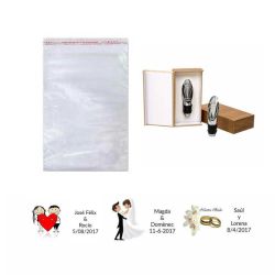 Estuche tapón de vino en bolsa y tarjeta para regalos de boda