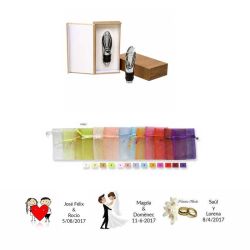 Estuche tapón de vino con bolsa y tarjeta regalos de boda