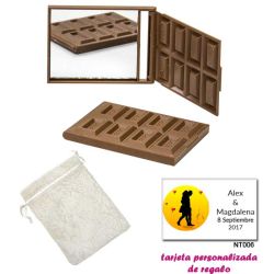 Espejo Tableta de Chocolate, con bolsa blanca de organza, y tarjeta personalizada