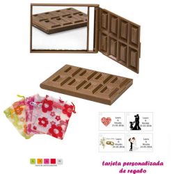 Espejo Tableta de Chocolate, con bolsa de organza con motivos florales multicolor, y tarjeta personalizada