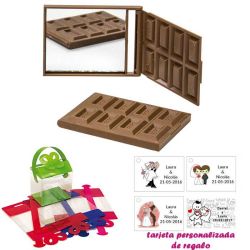 Espejo Tableta de Chocolate, con caja de acetato en varios colores, y tarjeta personalizada