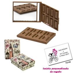Espejo Tableta de Chocolate, con caja vintage con el Big Ben, y tarjeta personalizada
