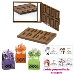 Espejo Tableta de Chocolate, con cajas de bonito diseño en varios colores, y tarjeta personalizada