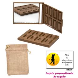 Espejo Tableta de Chocolate, con bolsa de saco marrón y tarjeta personalizada