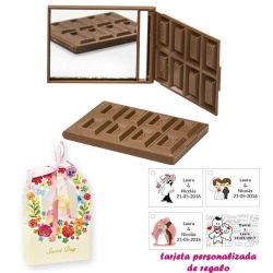 Espejo Tableta de Chocolate, con caja de flores, y tarjeta personalizada